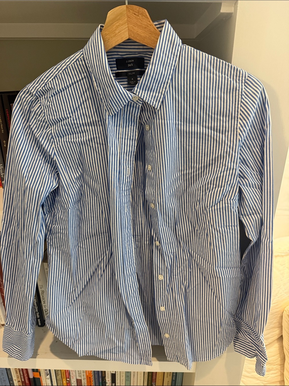 J. Crew Women's Blue and White Striped Button-Up Blouse